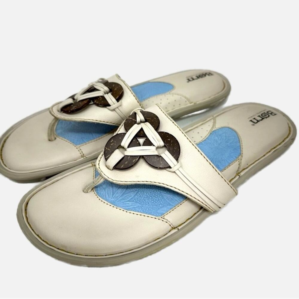 Born Jasper Cream Leather Flat Thong Style Sandal